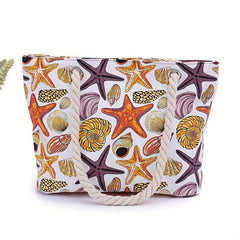 Ocean Style Canvas Beach Bag Conch Print Shoulder Handbag