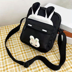 Cartoon Rabbit Decor Shoulder Bag Zipper Adjustable Strap Crossbody Bag