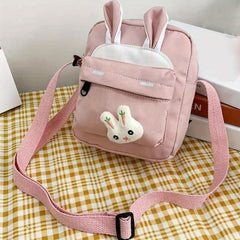Cartoon Rabbit Decor Shoulder Bag Zipper Adjustable Strap Crossbody Bag