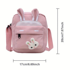 Cartoon Rabbit Decor Shoulder Bag Zipper Adjustable Strap Crossbody Bag