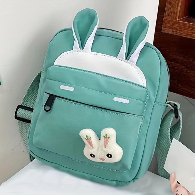 Cartoon Rabbit Decor Shoulder Bag Zipper Adjustable Strap Crossbody Bag