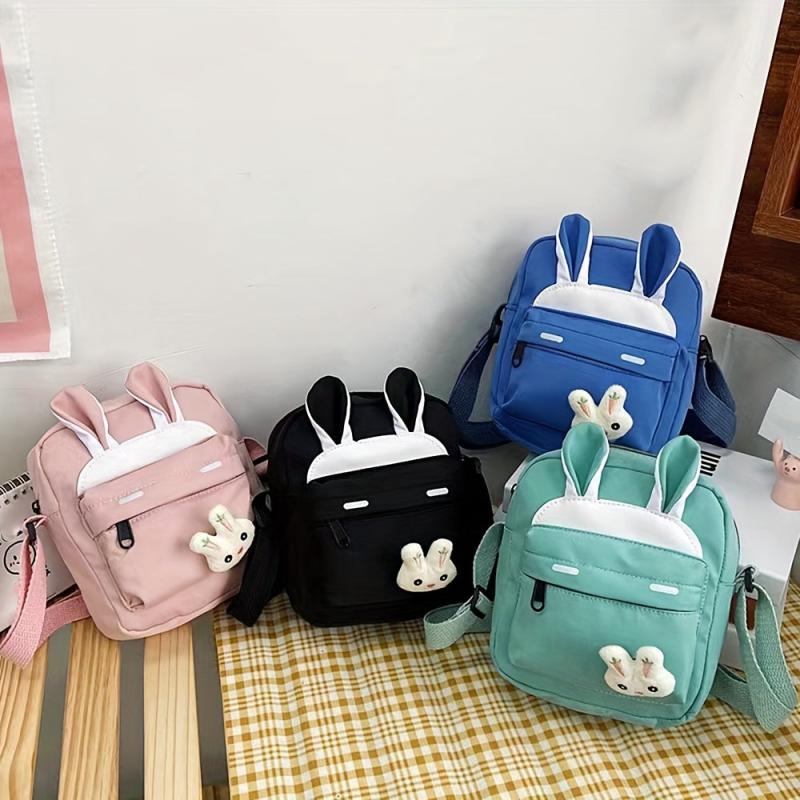 Cartoon Rabbit Decor Shoulder Bag Zipper Adjustable Strap Crossbody Bag