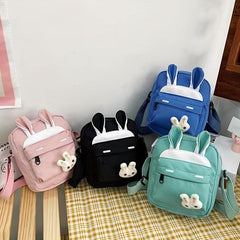 Cartoon Rabbit Decor Shoulder Bag Zipper Adjustable Strap Crossbody Bag