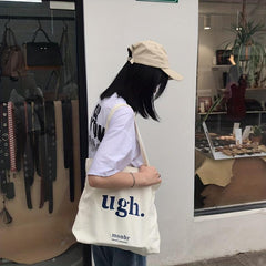 Canvas Shoulder Bag Top Handle Handbag Foldable Shopping Bag