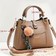 Women's PU Leather Crossbody Bag with Pompom Ball