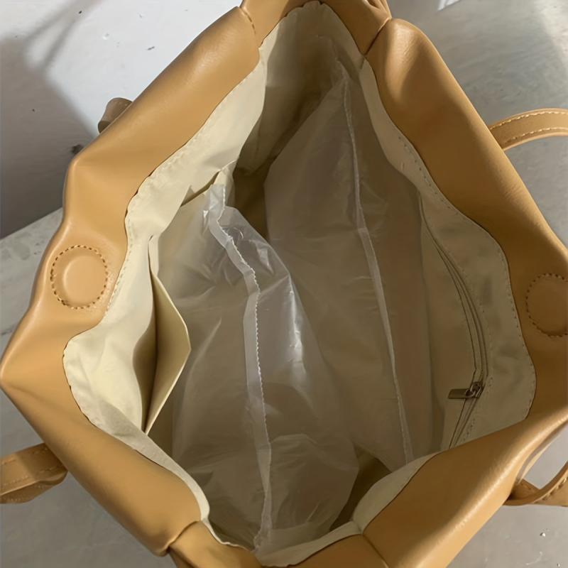 Ruched Square Shoulder Bag Drawstring Minimalist Storage Bag For Work