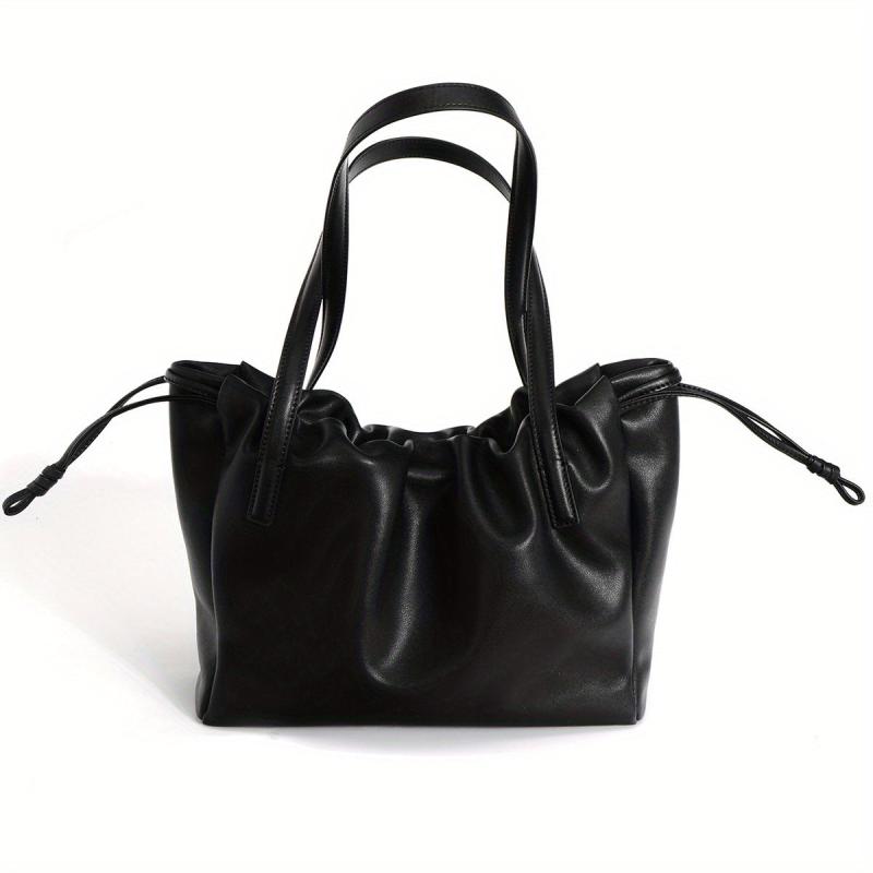Ruched Square Shoulder Bag Drawstring Minimalist Storage Bag For Work