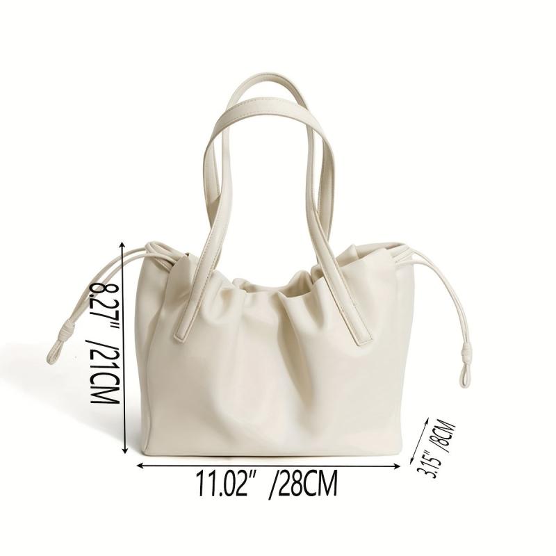 Ruched Square Shoulder Bag Drawstring Minimalist Storage Bag For Work