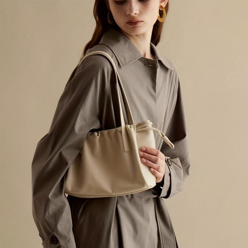 Ruched Square Shoulder Bag Drawstring Minimalist Storage Bag For Work