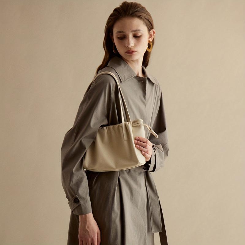 Ruched Square Shoulder Bag Drawstring Minimalist Storage Bag For Work