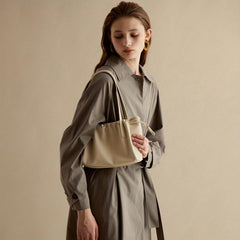 Ruched Square Shoulder Bag Drawstring Minimalist Storage Bag For Work
