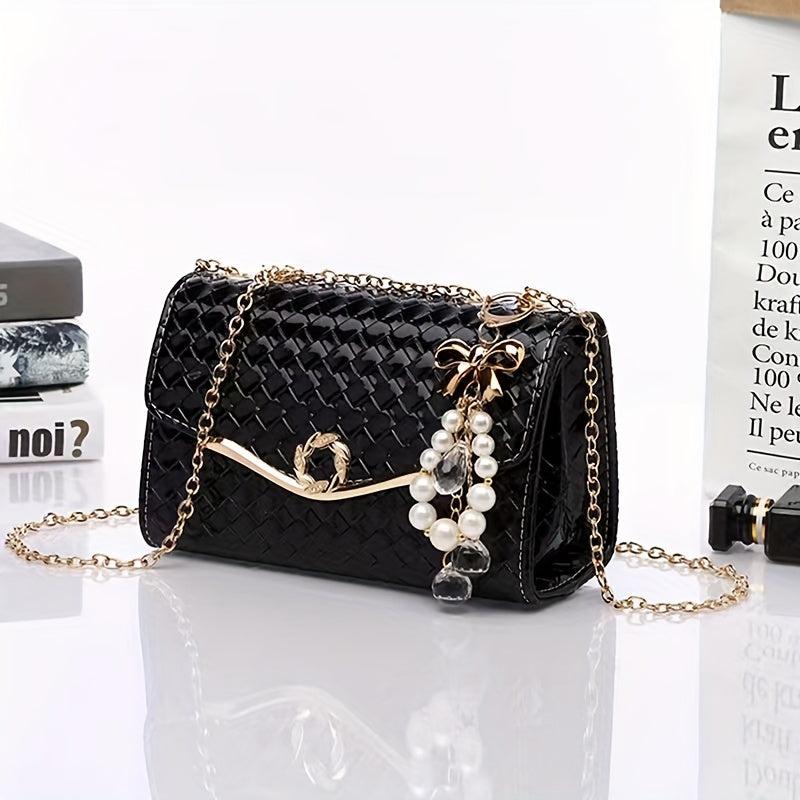 Women's Chain Shoulder Bag Metal Decor Flap Square Purse