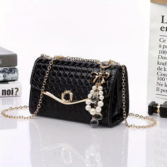 Women's Chain Shoulder Bag Metal Decor Flap Square Purse