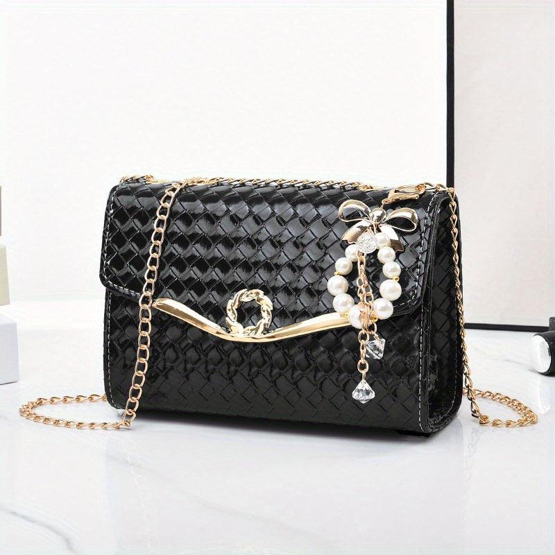 Women's Chain Shoulder Bag Metal Decor Flap Square Purse
