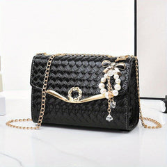 Women's Chain Shoulder Bag Metal Decor Flap Square Purse
