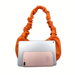 Stylish Pleated Underarm Bag PU Crescent Handbag