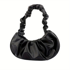 Stylish Pleated Underarm Bag PU Crescent Handbag