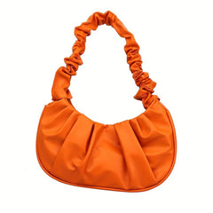 Stylish Pleated Underarm Bag PU Crescent Handbag