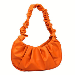 Stylish Pleated Underarm Bag PU Crescent Handbag