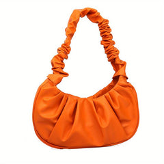 Stylish Pleated Underarm Bag PU Crescent Handbag