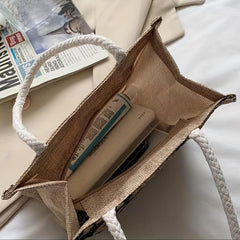 Love Pattern Burlap Handbag Lightweight Versatile Storage Bag Satchel