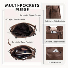 Retro PU Leather Hobo Bag Women's Shoulder Handbag Large Capacity