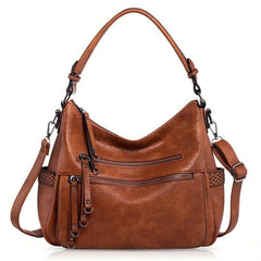 Retro PU Leather Hobo Bag Women's Shoulder Handbag Large Capacity