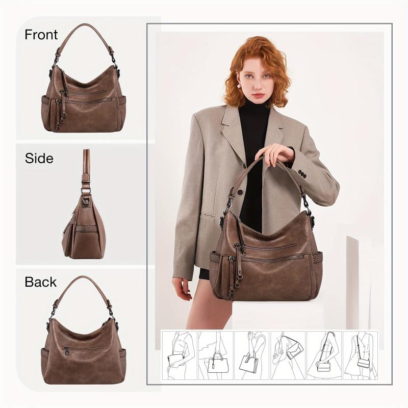 Retro PU Leather Hobo Bag Women's Shoulder Handbag Large Capacity