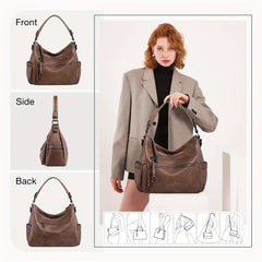 Retro PU Leather Hobo Bag Women's Shoulder Handbag Large Capacity
