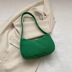 Solid Corduroy Shoulder Bag Stylish Zipper Underarm Bag