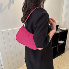 Solid Corduroy Shoulder Bag Stylish Zipper Underarm Bag