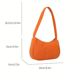 Solid Corduroy Shoulder Bag Stylish Zipper Underarm Bag