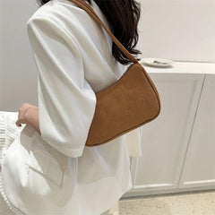 Solid Corduroy Shoulder Bag Stylish Zipper Underarm Bag