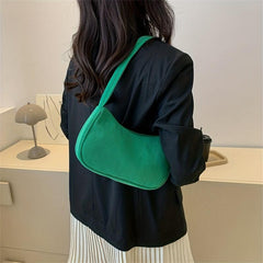 Solid Corduroy Shoulder Bag Stylish Zipper Underarm Bag