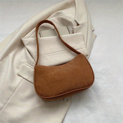 Solid Corduroy Shoulder Bag Stylish Zipper Underarm Bag
