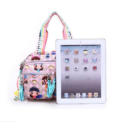 Cartoon Print Waterproof Shoulder Bag Nylon Tote Handbag Large Capacity