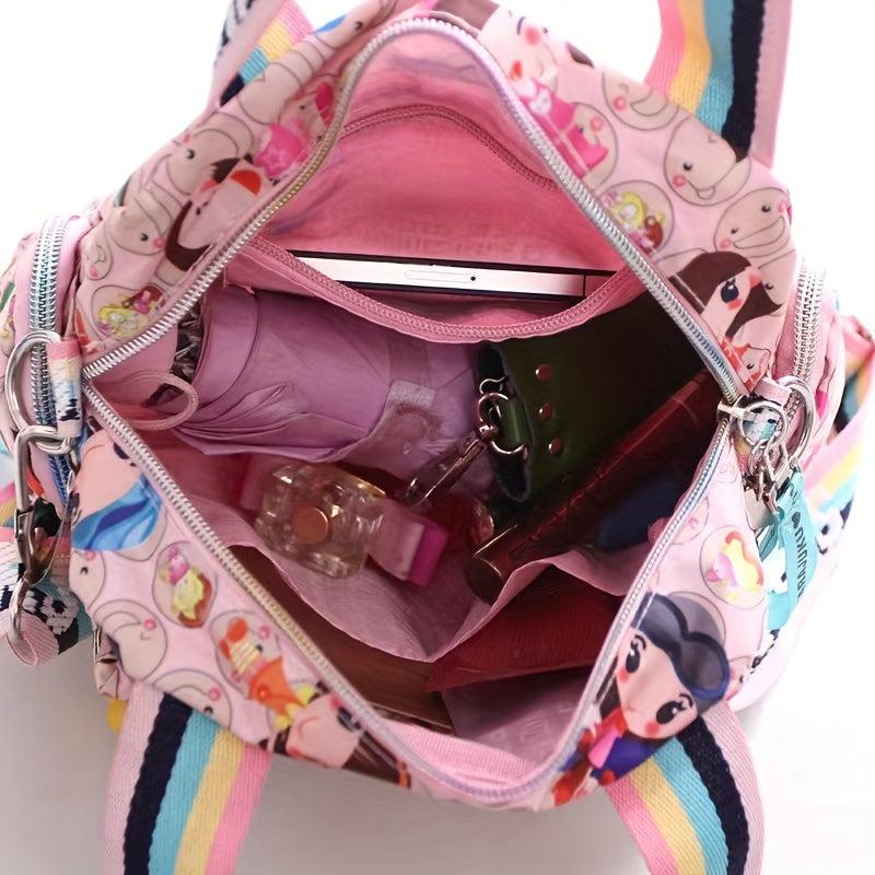 Cartoon Print Waterproof Shoulder Bag Nylon Tote Handbag Large Capacity