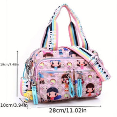 Cartoon Print Waterproof Shoulder Bag Nylon Tote Handbag Large Capacity