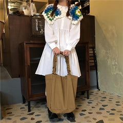 Vintage Ruched Tote Bag with Large Capacity for Women