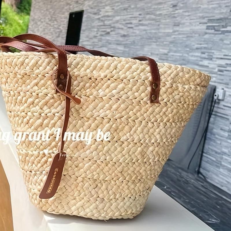 Straw Woven Basket Large Capacity Shoulder Bag Hobo Style