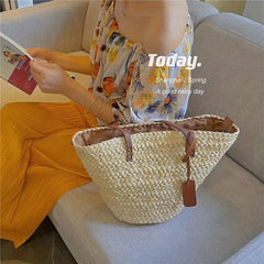 Straw Woven Basket Large Capacity Shoulder Bag Hobo Style