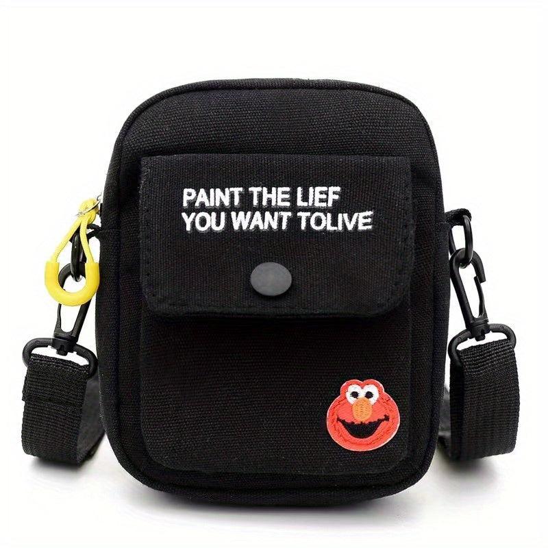 Mini Canvas Crossbody Bag Letter Graphic Square Purse Casual Sports