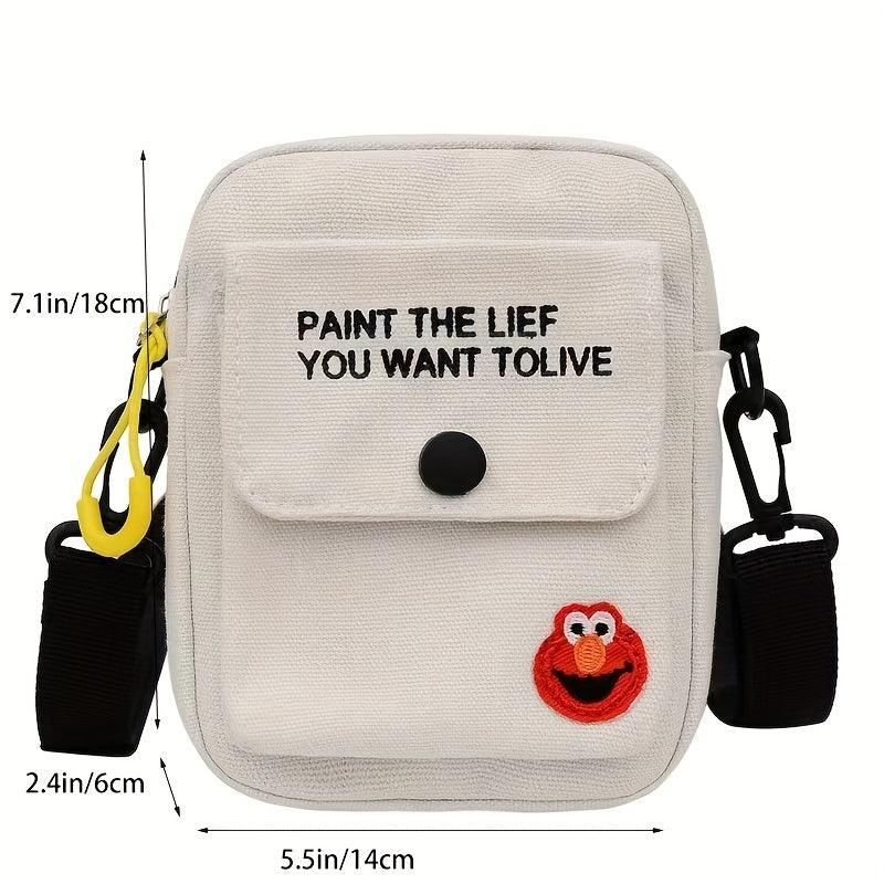 Mini Canvas Crossbody Bag Letter Graphic Square Purse Casual Sports