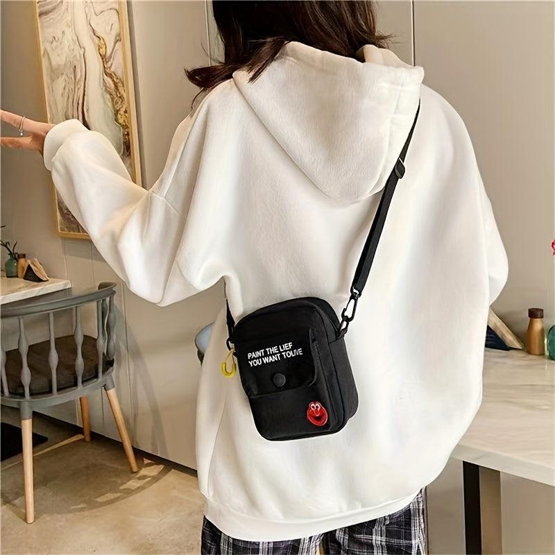 Mini Canvas Crossbody Bag Letter Graphic Square Purse Casual Sports