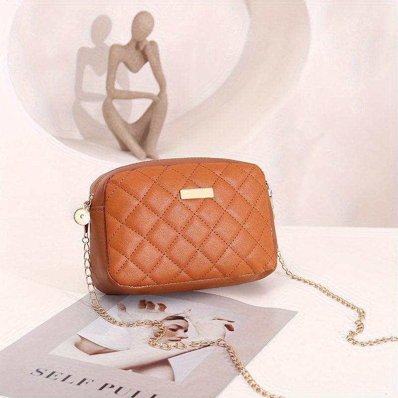 Quilted Chain Crossbody Bag Shoulder Camera Bag Women's PU Leather Square Purse