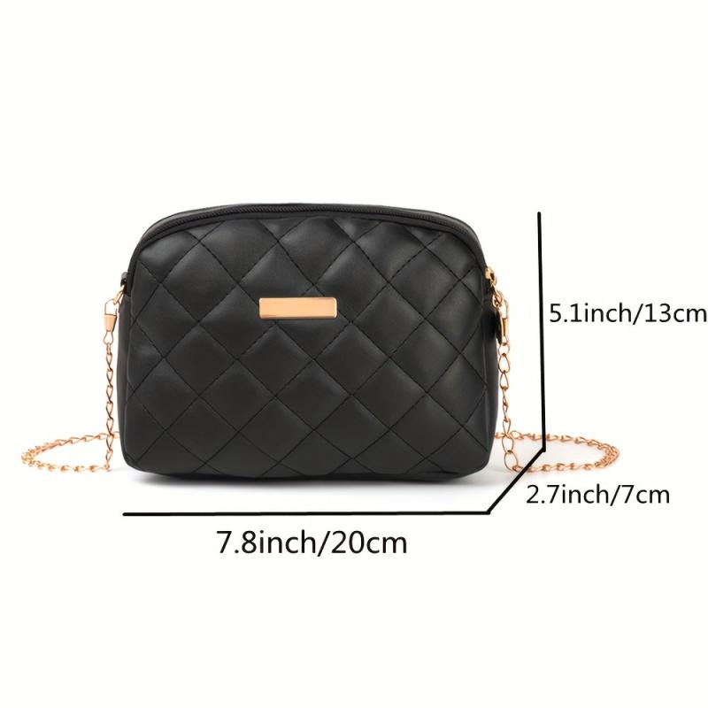 Quilted Chain Crossbody Bag Shoulder Camera Bag Women's PU Leather Square Purse