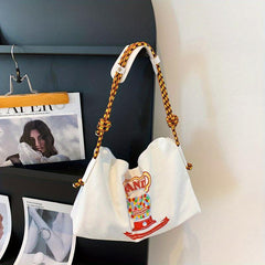 Cartoon Donut Print Crossbody Bag Canvas Hobo Bag
