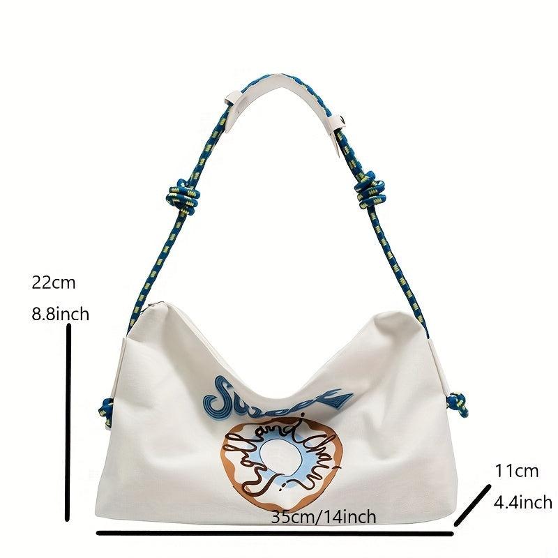 Cartoon Donut Print Crossbody Bag Canvas Hobo Bag