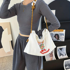 Cartoon Donut Print Crossbody Bag Canvas Hobo Bag