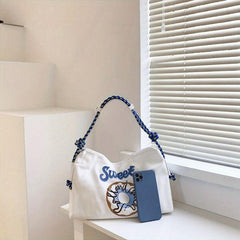 Cartoon Donut Print Crossbody Bag Canvas Hobo Bag
